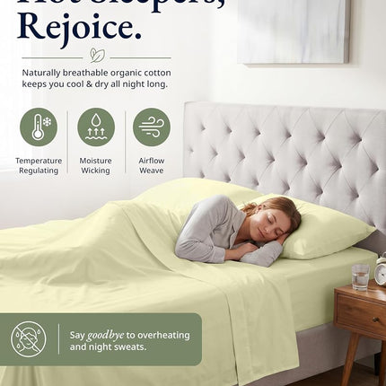 Lane Linen - Fitted Sheet Set - 100% Organic Cotton, Ultra Soft Percale Weave, 2 Piece (1 Fitted Sheet 15" Deep & 1 Pillowcase) - Twin, Vanilla