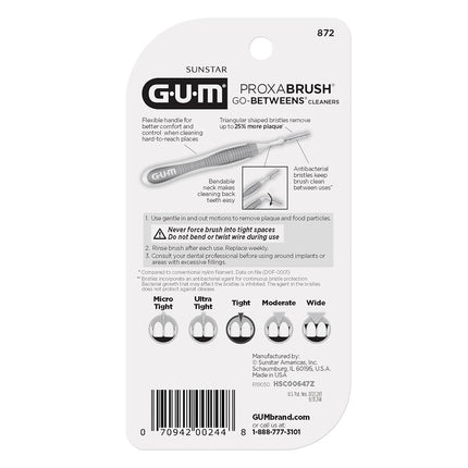 GUM Proxabrush Go-Betweens - Tight, Interdental Brushes for Tight Teeth, Dental Picks for Plaque Removal, Safe for Braces & Dental Devices, 10ct (4Pk)