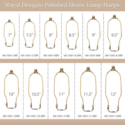 Royal Designs HA-1001-9.5BR-1 Heavy Duty Lamp Harp Finial and Lamp Harp Holder Set, 9.5", Polished Brass