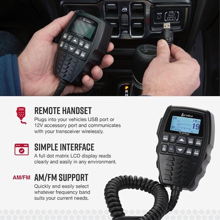 Cobra 75 All Road Wireless CB Radio - Dual-Mode AM/FM, Full 40 Channels, Bluetooth Connectivity, Digital Noise Cancellation, Waterproof, Instant Channel 9, 4-Watt Output, Easy to Operate, Black