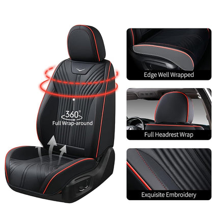 FLORICH Fundas de asiento automotriz Asientos delanteros Funda de asiento de coche impermeable Cojín de asiento de coche negro Protector de asiento de coche de cuero Ajuste universal para la mayoría de coches, camiones y SUV, línea negra y roja