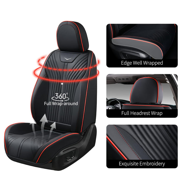 FLORICH Automotive Seat Covers Front Seats Waterproof Car Seat Cover Black Car Seat Cushion Leather Car Seat Protector Universal Fit for Most Cars Trucks SUV, Black&Red Line