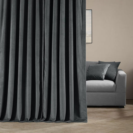 HPD Half Price Drapes Extra Wide Signature Velvet 120 Inch Long(1 Panel) 4-Pass Hotel Lined Window Thermal Blackout Curtains for Bedroom 100W x 120L, Natural Grey, 100" W x 120" L (Pack of 1)