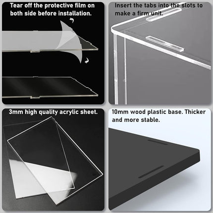 Choowin Acrylic Display Case for 1/10 Scale Diecast Model Car Thickened Clear Acrylic Display Case for Lego 42096 42125 42156 Display Case for Collectibles Assemble Dustproof Display Box(Black Base)