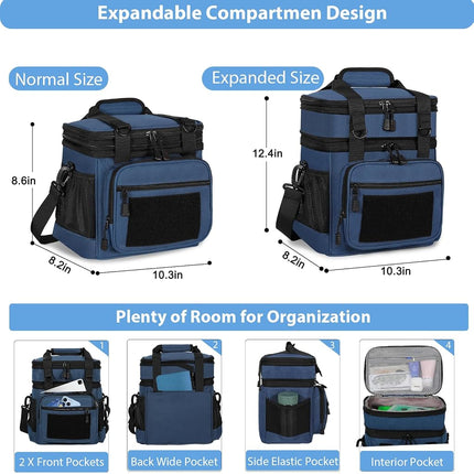 Double Deck Insulated Lunch Box, Expandable Large Lunch Bag Leakproof Cooler Bag Lunch Pail for Men Women Adults Work Shifts Travel Daytrip,16L,Blue