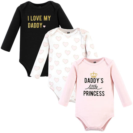 Pañaleros Hudson Baby de algodón de manga larga unisex para bebé, paquete de 3 "La princesita de papá", 12-18 meses, paquete de 3 "La princesita de papá", 12-18 meses