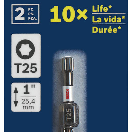 BOSCH ITT25102 Juego de 2 puntas de atornillar Torx #25 de 1 pulg. Impact Tough