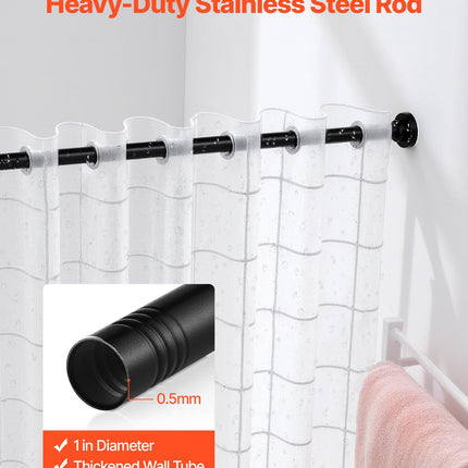 VEVOR Shower Curtain Rod, 28-76 Inches, 1 Inch Diameter, Adjustable Spring Tension Stainless Steel Telescoping Rod with Holders, No Drilling Non-Slip for Bathroom, Closet, Window, Room Divider, Black