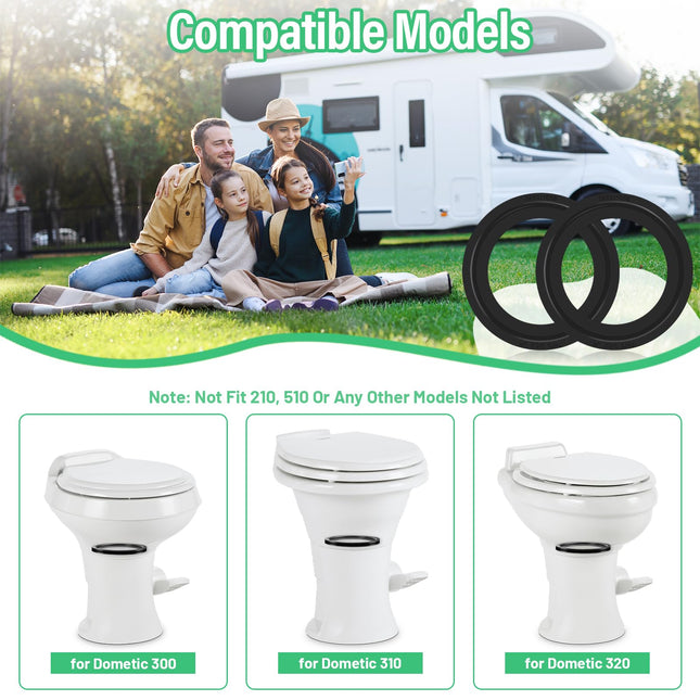 RV Toilet Seal Fit for dometic Toilet Seal | 2pcs RV Toilet Gasket Replacement | Camper Toilet Flush Ball Seal Kit for Dometic 300 310 320 Toilet Parts 385311658 | Premium Rubber NO MORE LEAKS - Black