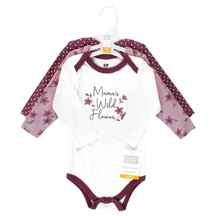 Hudson Baby Lot de 3 bodys unisexes en coton à manches longues pour bébé, prune Wildflower, prématuré