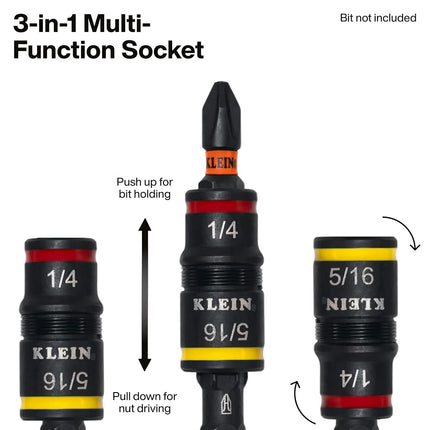 Klein Tools 32910RCHT Impact Driver, 7-in-1 SAE Impact Socket Set with Ratcheting Handle, Flip Socket with 6 Hex Driver Sizes Plus a 1/4-Inch Bit Holder