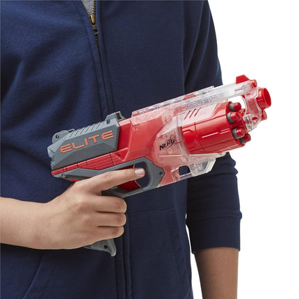 NERF Elite Disrupter Blaster, 6-Dart Rotating Drum, Slam Fire, Translucent Red, for Kids (Amazon Exclusive)