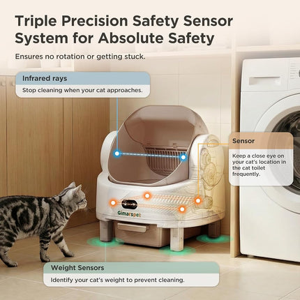 Gimars Open Top Design Self Cleaning Litter Box, Automatic Cat Litter Box for Multiple Cats & Senior Cats, App Control with Safety Sensors, Low Odor, Includes Trash Bags & Litter Mat, Champagne