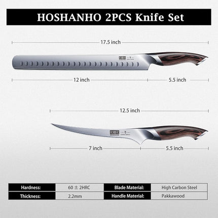 HOSHANHO BBQ Carving Knife Set, Brisket Slicing & Boning Knife for Meat Cutting, Professional Ultra Sharp Butcher Carving Knife in Japanese High Carbon Steel