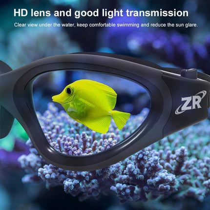 ZIONOR Lunettes de natation G1, avec vue large, polarisées, protection UV, étanches, anti-buée, verres miroir/fumé, sangle réglable, confortables pour adultes hommes femmes juniors - Eau libre/Intérieur
