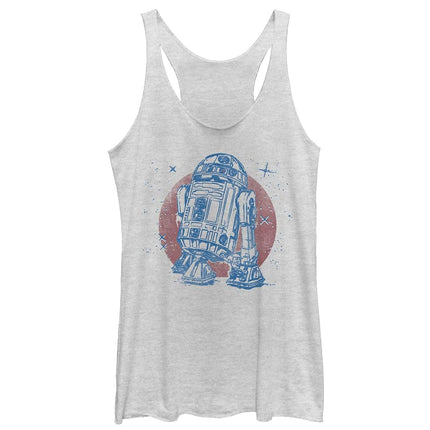 STAR WARS Bright R2d2 Women's Racerback Tank Top, White Heather, Small