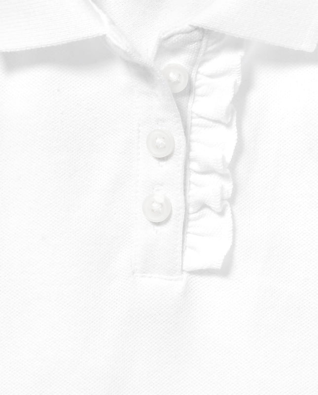 The Children's Place Girls' Toddler Short Sleeve Ruffle Pique Polo School Uniform Shirt, White, 5 Years