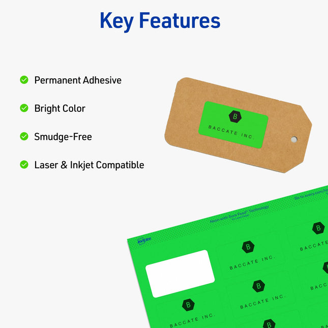 Avery Neon Address Labels with Sure Feed for Laser Printers, 1 x 2 5/8", 3,750 Green Stickers (5971)