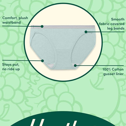 Fruit of the Loom Women's Bikini Underwear (Pack of 6), Cotton Blend - Pack of 12 - Grey/Blue/Purple, 8