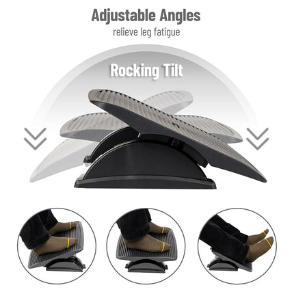 Mind Reader Foot Rest, Under Desk at Work, Ergonomic, Height Adjustable, Office, Plastic, 17.5" L x 13.5" W x 3.5" H, Black