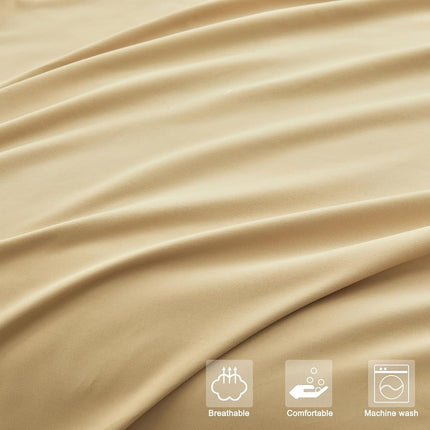 WODFAMY Microfiber Easy Fit Twin Size Bed Sheet Set Extra Soft Deep Pockets Luxury Hotel 3 Piece Set Beige Bed Sheets Twin Sheets