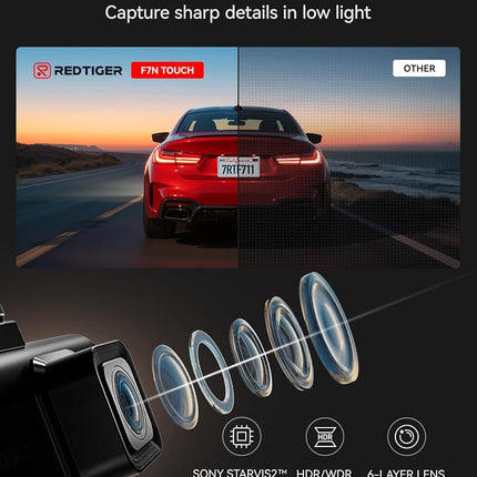 REDTIGER 4K STARVIS 2 Dashcam Front Rear, 5GHz WiFi 20MB/s, Free 128GB Card