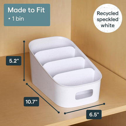 YouCopia ShelfBin, 4 Stairstep Raised Divided Bin, BPA-Free Storage Caddy for Kitchen Pantry and Cabinet, Tiered Packet Organizer, Speckled White