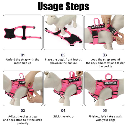 Demigreat Service Dog Harness, Reflective Dog Vest Harness with 5 PCS Patches, Adjustable Soft Oxford Pet Harness, Inner Layer Mesh, Easy to Control for Small Medium Large Dogs, HotPink