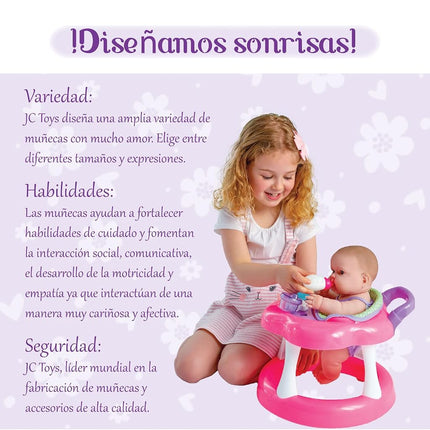 JC Toys - Lots to Love Babies 36cm Soft Vinyl Doll, Includes Walker and 6 Accessories Ideal for Playing, Pink, Designed by Berenguer, 2 Years