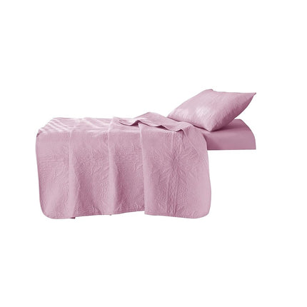 Hearth & Harbor 3-Piece Toddler Bedding Set � Soft, Breathable All-Season Quilt and Coverlet for Kids � Lightweight and Cozy Bedspread - Grid Weave - Baby Pink