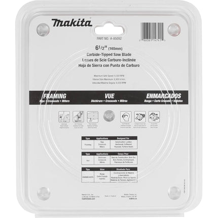 Makita A-85092 6-1/2" 24T Carbide-Tipped Circular Saw Blade, General Purpose