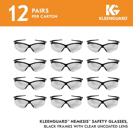 Jackson Safety V30 Nemesis Safety Glasses (25676), Clear with Black Frame, 12 Pairs/Case