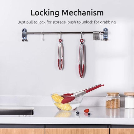 U-Taste 315℃ Heat Resistant Silicone Kitchen Tong 7/9/12in (Scarlet)
