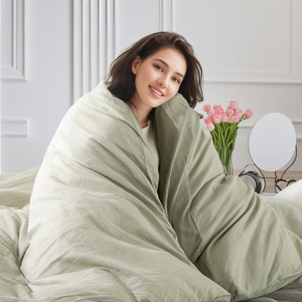NEXHOME PRO Twin Duvet Cover Set – 100% Certified Organic Cotton with Washed Feel & Linen-Like Texture, Comfortable & Breathable, Home Bedding Set Sage Green (No Comforter)