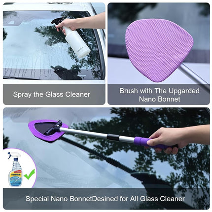 Xindell Window Cleaner Tool – 24inch Car Windshield Cleaner with 4 Microfiber Pads Bonnets Extendable Car Glass Cleaner Long Soft Sponge Handle for Auto Cleaning, XD-JULY01-G