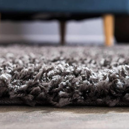 Unique Loom Solo Solid Shag Collection Modern Plush Graphite Gray Rectangle (2' x 3')