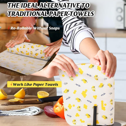 Reusable Paper Towels Washable Roll: 25Pack Cotton Cloth Paper Towels 11.8x11.8In Absorbent Soft Flannel Paperless Towels Alternative for Kitchen Reusable Napkins Zero Waste (Bee, Large)