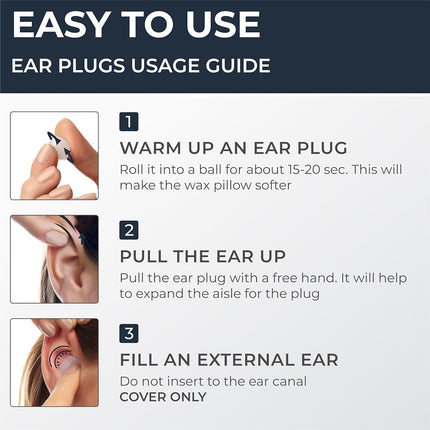 Peace&Quiet PQ Wax Ear Plugs for Sleeping - 50 Silicone Wax Earplugs