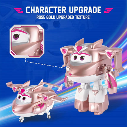 Super Wings YW780233 Transformation Plane Supercharged Golden Girl, Approx. 5 Inch Toy Figure for Children, Toy Plane and Robot Figure for 3+ Years Old Boys Girls