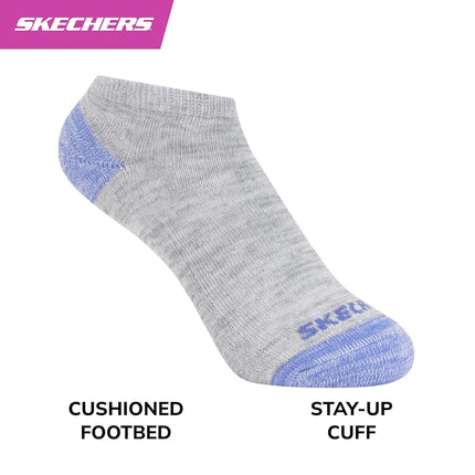 Skechers Girls' 10-Pack Performance No Show Socks, Everyday Wear for Kids, Soft & Comfort-fit, Light Grey Heather Multicolor, 7-8.5