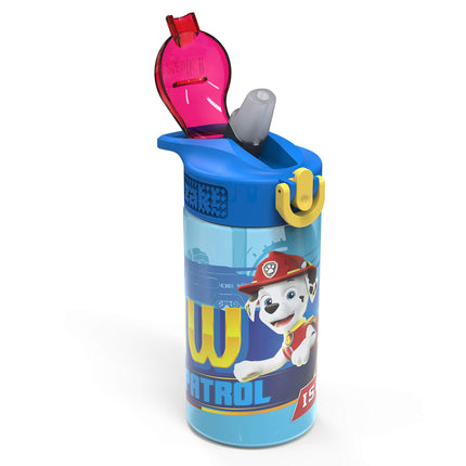 Zak Designs Kids Durable Plastic Spout Cover and Built-in Carrying Loop, Leak-Proof Water Design for Travel, (16oz, 2pc Set), Paw Patrol Marshall Bottle 2pk