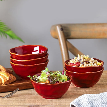 vicrays Ceramic Small Dessert Bowls Set - 10 oz, Set of 6, for Rice, Ice Cream, Soup, Snacks, Cereal, Chili, Side Dishes, Microwave, Oven and Dishwasher Safe, Kitchen Bowls Set, Cherry Red