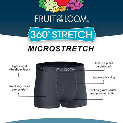 Fruit of the Loom Men's Micro Stretch Boxer Briefs, Designed to Move with You, Lightweight & Moisture Wicking, Trunk - 5 Pack - Blue/Green/Black, XL
