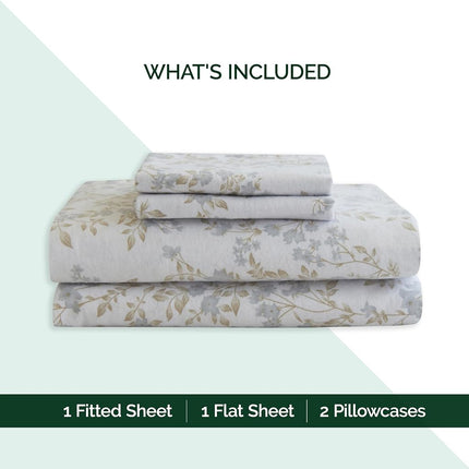 Elegant Comfort Ultra Soft 4-Piece 100% Turkish Cotton Flannel Sheet Set - Holiday Christmas Flannel Sheets, Warm and Cozy Anti-Pill Premium Quality, Deep Pocket Fitted Sheet- Twin XL, Maya Flower