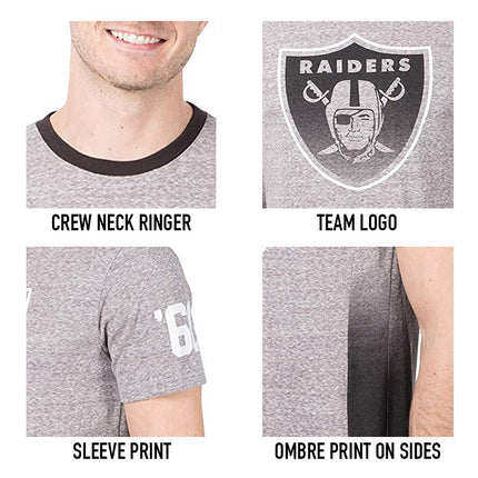 Ultra Game NFL Mens Vintage Ringer Short Sleeve Tee Shirt Gray