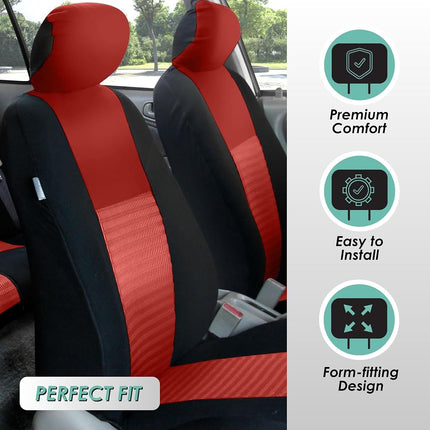 FH Group Front Set 3D Air Mesh Car Seat Covers for Low Back Car Seats with Removable Headrest, Universal Fit, Airbag Compatible Seat Cover for SUV, Sedan Red