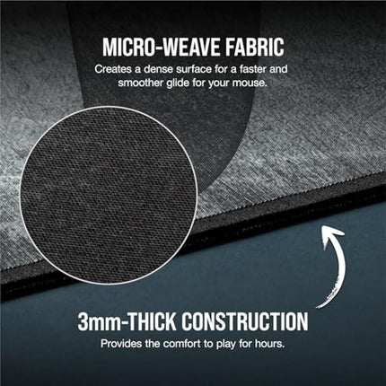 Corsair MM300 PRO Premium Spill-Proof, Stain-Resistant Cloth Gaming Mouse Pad (93 x 30 cm Surface, Micro-Weave Fabric, 3 mm Thick Plush Rubber, Durable Anti-Fray Edges) Extended, Black/Grey