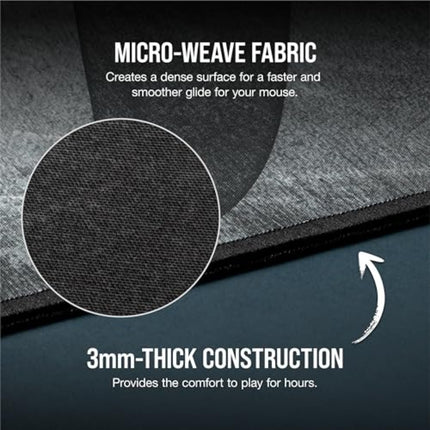 Corsair MM300 PRO Premium Spill-Proof, Stain-Resistant Cloth Gaming Mouse Pad (93 x 30 cm Surface, Micro-Weave Fabric, 3 mm Thick Plush Rubber, Durable Anti-Fray Edges) Extended, Black/Grey