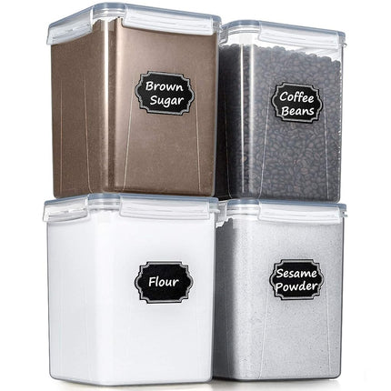 Wildone Large Food Storage Containers 5.2L /175oz, 4 Piece BPA Free Plastic Airtight Food Storage Containers for Flour, Sugar, Baking Supplies, Kitchen & Pantry Containers with 20 Labels - Gray