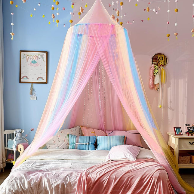 Mosquito Net Bed Canopy for Girls,Rainbow Canopy B